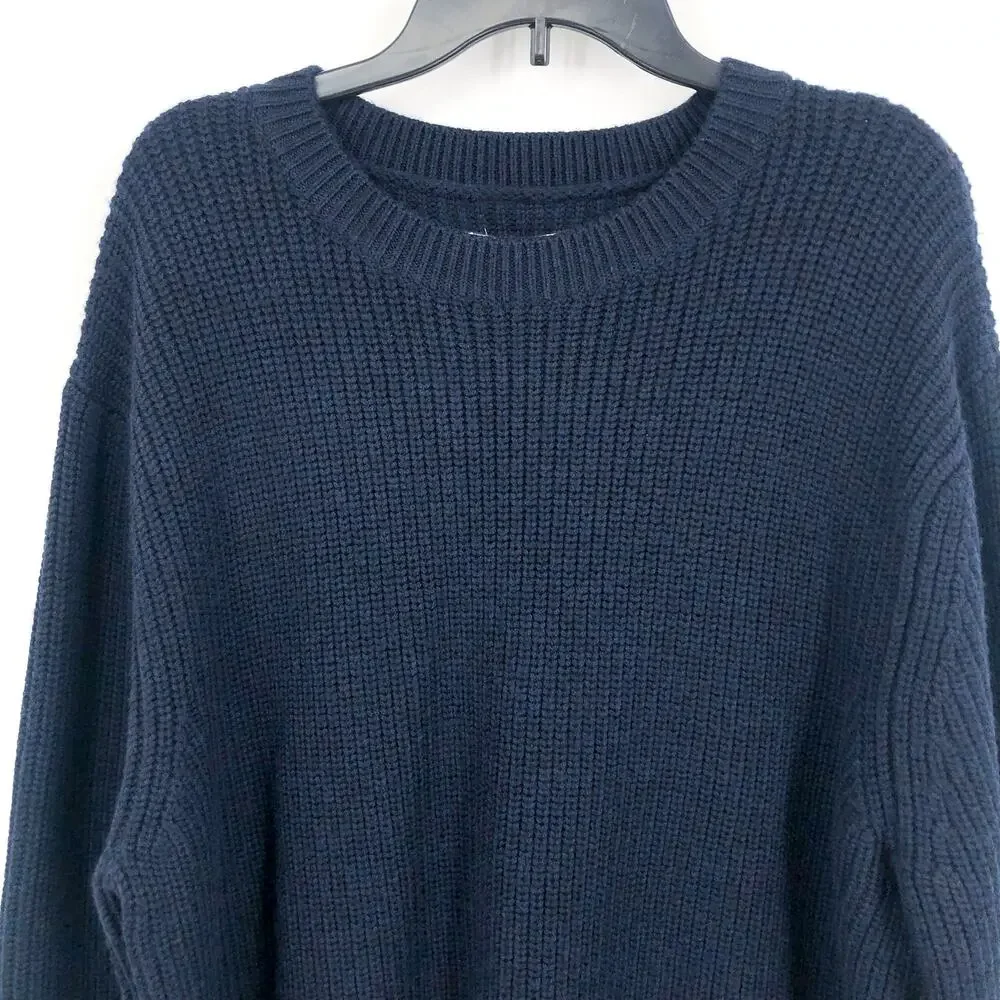 LABEL Men Go-To Sweater Small Navy Blue Light Grey Knit Crewneck Merino Wool NWT